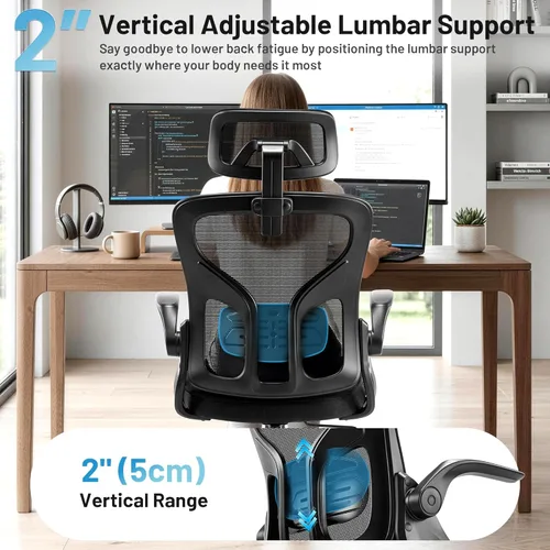 Miniatura 3 de Office Chair Ergonomic Desk Chair with Adjustable Headrest Lumbar Support, High Back Breathable Mesh Chair with 120° Tilt & Flip-Up Armrests, Swivel