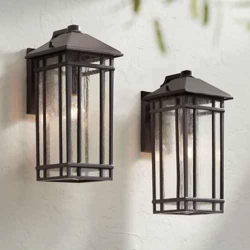 Kathy Ireland Sierra Craftsman - Lámpara de pared rústica de 16 1/2 pulgadas de alto para exteriores, para porche, casa, exterior, faroles, juego de