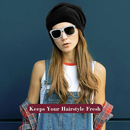 Miniatura 7 de 4 Pieces Satin Lined Beanie Cap Satin Sleep Lined Hat Slouchy Beanie Hat Night Silk Hair Cap for Women Men