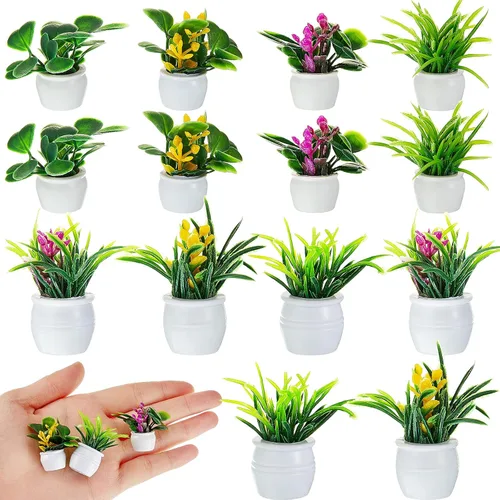 Skylety 14 piezas de plantas y flores en miniatura, accesorios para casa de muñecas en miniatura, mini figura de planta de primavera, flor pequeña