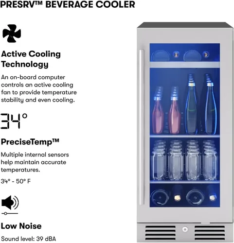 Miniatura 2 de Zephyr Presrv - Refrigerador delgado de vino y bebidas de 15 pulgadas, zona única bajo encimera, mini enfriador de vino estrecho, pequeño gabinete