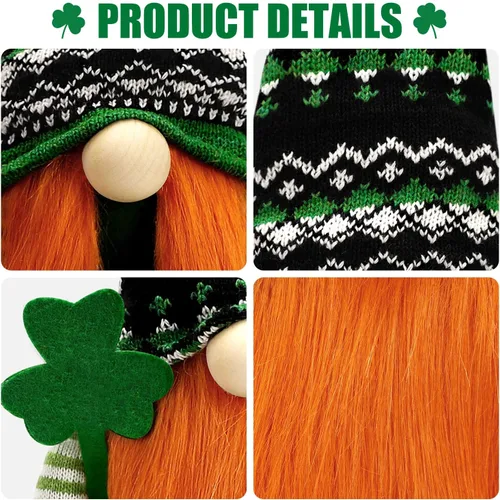 Miniatura 6 de BINSUNS Gnomos de peluche del día de San Patricio, 2 piezas de gnomos verdes irlandeses Tomte, muñeco de gnomos para decoración del día de San