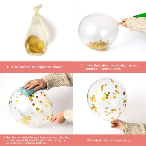 Miniatura 3 de Globos dorados de látex con confeti número 34, decoración de globos de fiesta de cumpleaños de 34 años para mujer u hombre, con confeti, 12