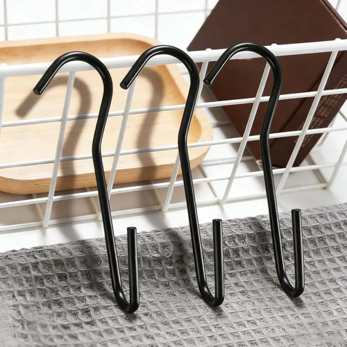Miniatura 3 de ESFUN Paquete de 12 ganchos en ángulo de giro de 90 grados, ganchos negros resistentes para ollas, ganchos en S, ganchos de alambre para colgar