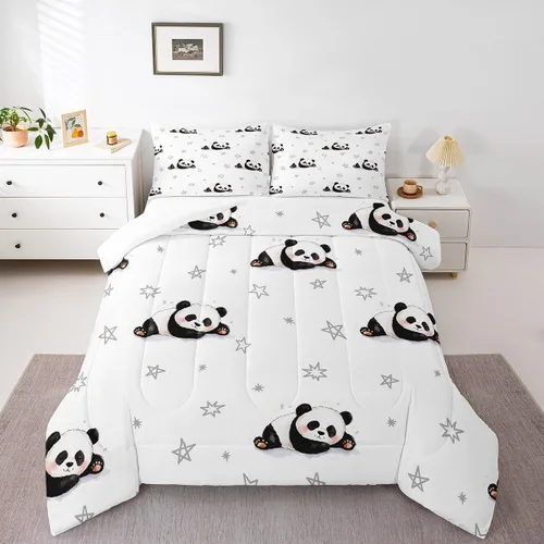 Miniatura 6 de Feelyou Juego de edredón de panda de dibujos animados para niños, edredón de animales lindos para niños y niñas, juego de ropa de cama kawaii panda
