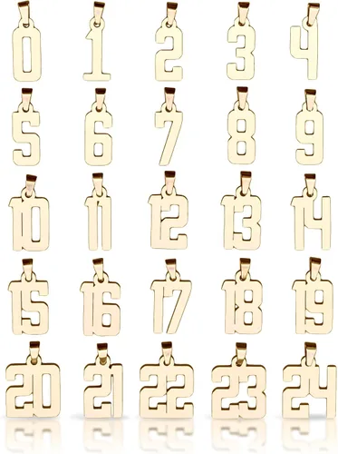 Miniatura 2 de Colgante de número 00-99 con cadena de acero inoxidable chapado en oro de 14 quilates