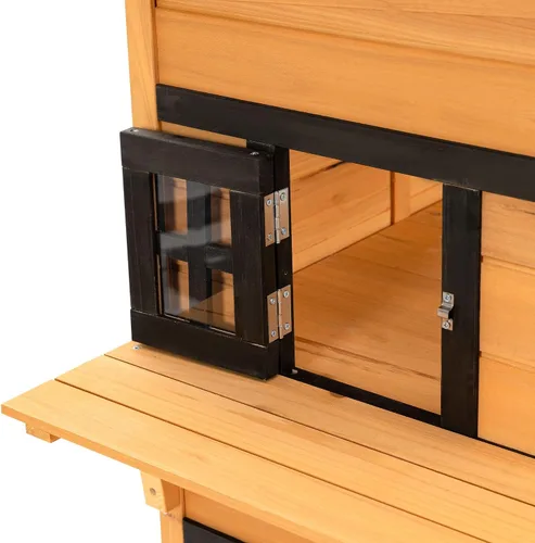 Miniatura 7 de 3-Tier Shelter for Cats: Asphalt Eave, Raised Floor, Escape Exit, Tiered Jump Platforms, Yellow/Black, 38.5x27x48in, Fir Material, Rated for 10lb