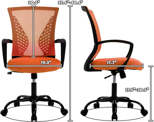 Miniatura 3 de Silla de oficina ergonómica con soporte lumbar, silla de computadora de malla ajustable para oficina en casa, silla giratoria de respaldo medio