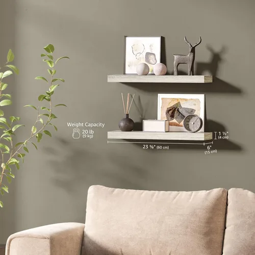 Miniatura 3 de Ballucci Estantes flotantes, juego de 2 estantes de pared de madera de 24 pulgadas, con soportes invisibles para baño, sala de estar, dormitorio