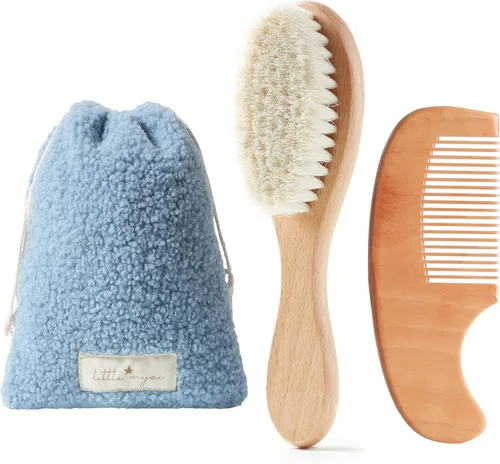 MYZI Juego de cepillos para el pelo del bebé – Juego de cepillos suaves para bebés recién nacidos, peine y cepillo de bebé niña y niño, cepillo de