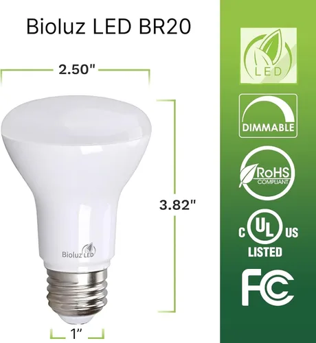 Miniatura 2 de Bioluz LED Paquete de 4 Bombillas LED BR20 Luz de Inundación Interior R20 Regulables Alto CRI 2700K Blanco Cálido, Equivalente a 50 Vatios Usa 7W