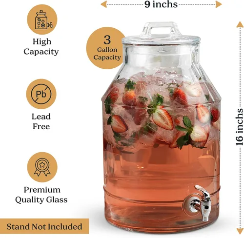 Miniatura 4 de Dispensadores de bebidas de vidrio de 3 galones para fiestas, dispensadores de jarras Mason clásicos con tapa de vidrio con asa y espiga 100% a