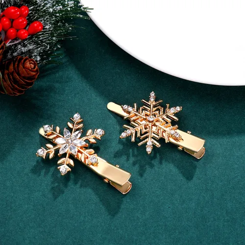 Miniatura 6 de Pinzas para el cabello de copo de nieve de Navidad, horquillas de copo de nieve con diamantes de imitación para mujeres y niñas, accesorio