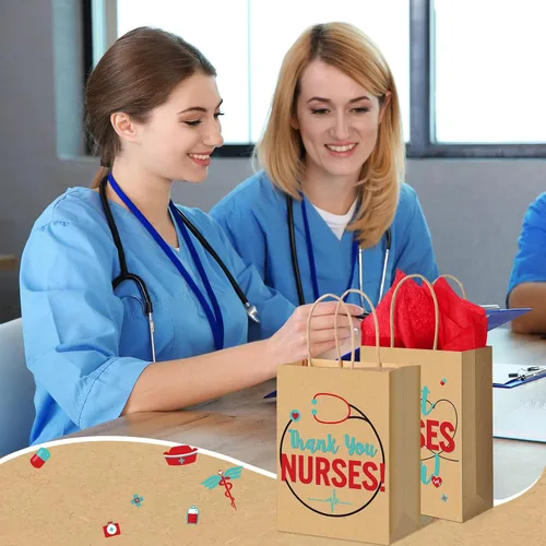Miniatura 4 de 30 bolsas de regalo de la semana de CNA, bolsas de agradecimiento para enfermeras con asa, papel de estraza Best Nurses Ever, golosinas