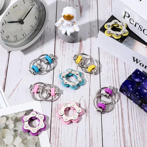 Miniatura 4 de Hicarer El juego de 8 piezas de juguetes para ansiedad incluye 4 cadenas de rodillos flippy y 4 cadenas de seis rodillos para bicicleta, regalos rosa