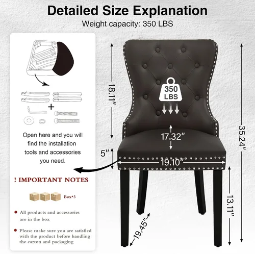 Miniatura 3 de adochr Juego de 2 sillas de comedor de terciopelo, sillas de comedor tapizadas acolchadas con anillo de tracción y patas de acero inoxidable, beige