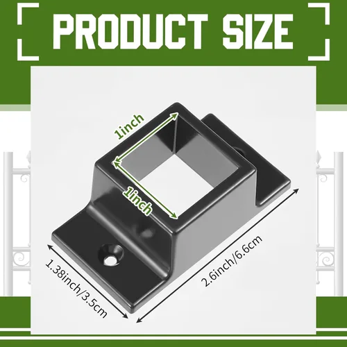 Miniatura 2 de Zonon 6 piezas de 1" x 1" soportes de valla de aluminio negro estándar de montaje en pared para raíles de doble brida de metal cuadrado