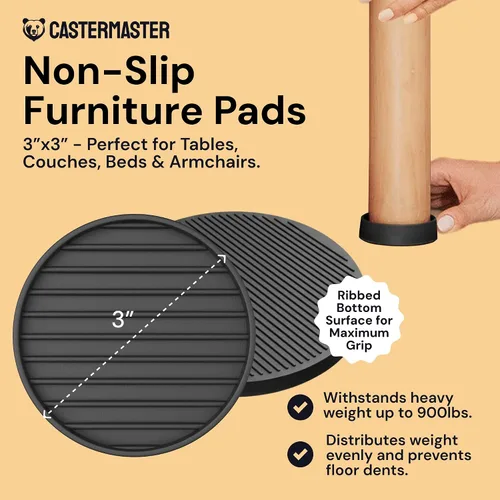 Miniatura 2 de CasterMaster Almohadillas antideslizantes para muebles de 3 pulgadas, protectores de piso de goma para patas de sillas para madera dura, tazas
