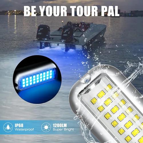 Miniatura 3 de BASIKER BS1 - Luz LED marina para barco (2 x 1200 lm, 27 LED), 10-36 V, acero inoxidable 316, IP68, aire o bajo el agua, montaje en superficie