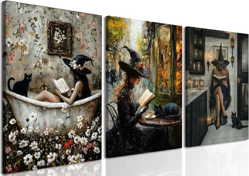 Miniatura 8 de Juego de 3 arte de pared de fantasmas de Halloween para baño, divertido gótico, decoración de pared de academia oscura, fantasma de terror y gato