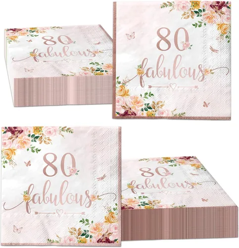 Miniatura 8 de Decoraciones de cumpleaños número 70 para mujer, 40 servilletas de papel falulous de color oro rosa, suministros de fiesta de cumpleaños