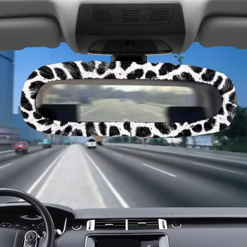 Miniatura 3 de Funda para espejo retrovisor de automóvil con estampado de vaca negro, protector de espejo retrovisor automático elástico