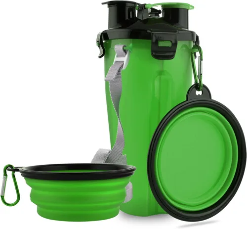 Miniatura 11 de Botella de agua de viaje para perros, cuencos plegables 2 en 1, contenedor de comida para mascotas con cuencos plegables, cuencos de agua portátiles