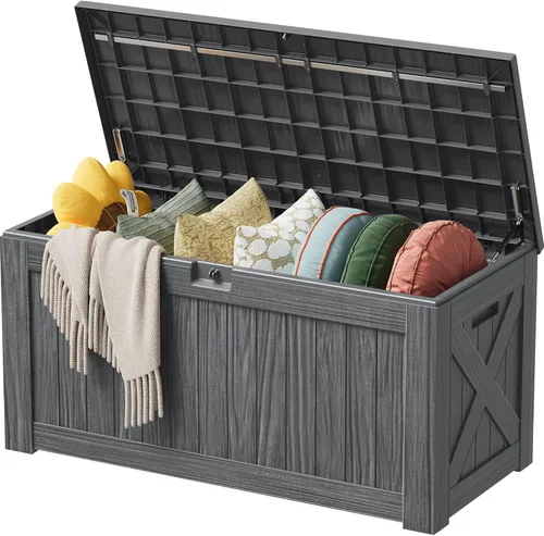 Miniatura 18 de Devoko 29 Gallon Waterproof Outdoor Storage Box Resin Deck Box Lockable and UV Resistant for Patio Furniture, Garden Tools (Black, 29 Gallon)