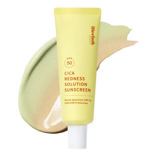 Meebak Cica Corrector de enrojecimiento con protector solar SPF 50 | Hidratante corrector de color y primer perfeccionador del tono con niacinamida