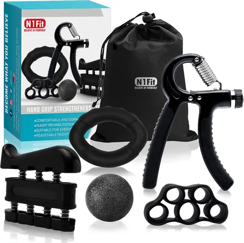 N1Fit Kit de entrenamiento de fuerza de agarre, paquete de 5 fortalecedores de agarre para el antebrazo y muñeca, agarre de mano de resistencia