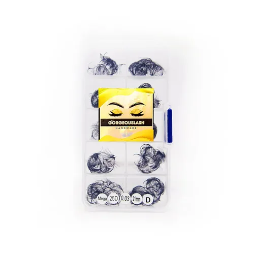 Miniatura 29 de Extensiones de pestañas 20D, 25D. 500 abanicos de pestañas prefabricados. Extensiones de pestañas. Hechas a mano (20D - rizo D - 0.03, 0.55 pulgadas)
