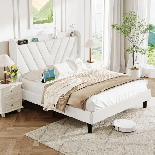 Miniatura 24 de koorlian - Marco de cama tamaño Queen con cabecero, plataforma tapizada ajustable con puertos tipo C y USB, cabecero abatible con almacenamiento