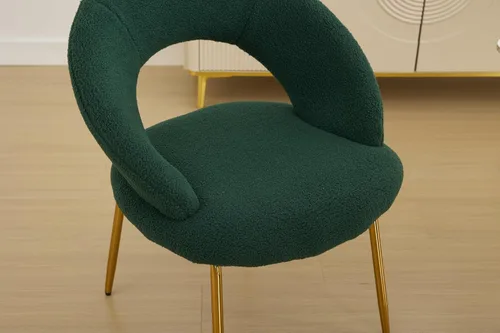 Miniatura 8 de Modern Dining Chairs with Curved Backrest and Metal Legs, Teddy Fabric Upholstered Desk Chair for Kitchen Dining Room Table & Chair Sets, Seating