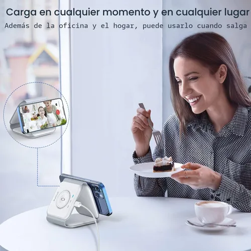 Miniatura 6 de Cargador inalámbrico 3 en 1, estación de carga inalámbrica RTOPS Magnetic Traval múltiples dispositivos, estación de carga GaN 3 en 1, compatible