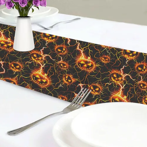 Miniatura 6 de Horrors Lightning Pumpkin Halloween Decorative Yellow Table Runner, 13x70inches, Fall Party Decorations Reusable Sequin Table Runner decoracion