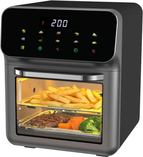 Combo de horno freidora de aire de 10 cuartos de galón, pantalla digital con 10 ajustes preestablecidos y temporizador de 60 minutos, apagado