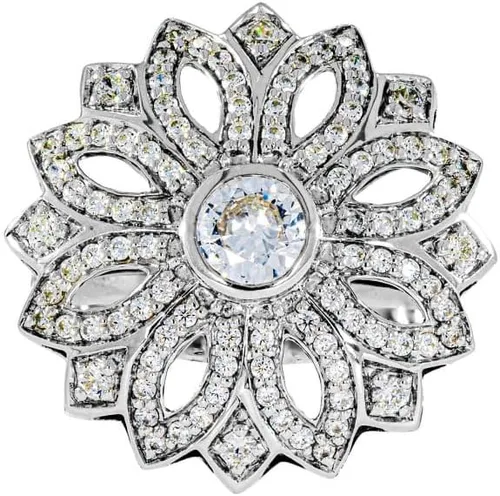 Miniatura 2 de ETHNIQ Carrington Collection - Alianzas de boda chapadas en platino con tema floral adornado con circonita cúbica de diamante, ideas de regalo