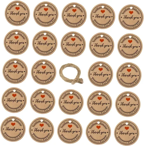 EXCEART 100 piezas de papel kraft etiquetas colgantes regalos de Navidad etiquetas redondas regalo caramelo marrón Kraft etiquetas de agradecimiento