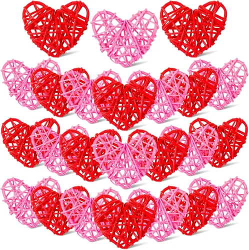 Miniatura 8 de 24 bolas de ratán en forma de corazón de San Valentín de 2.36 pulgadas, rellenos de tazones de jarrón de corazón, decoración de ratán de mimbre