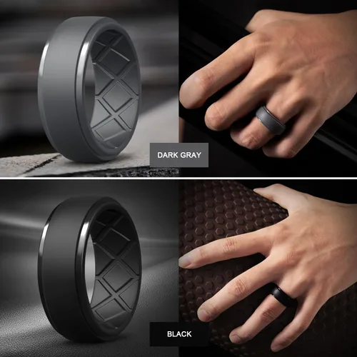 Miniatura 118 de Egnaro - Anillos de silicona para hombre, 25/64 pulgadas (10 mm) de ancho y 3/32 pulgadas (2.5 mm) de grosor, alianzas de boda de goma, paquete