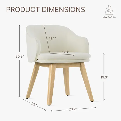 Miniatura 2 de KISLOT Juego de 2 sillas de comedor de madera, tapizadas de tela, modernas, con respaldo de barril y cojín grueso de doble capa para sala de estar