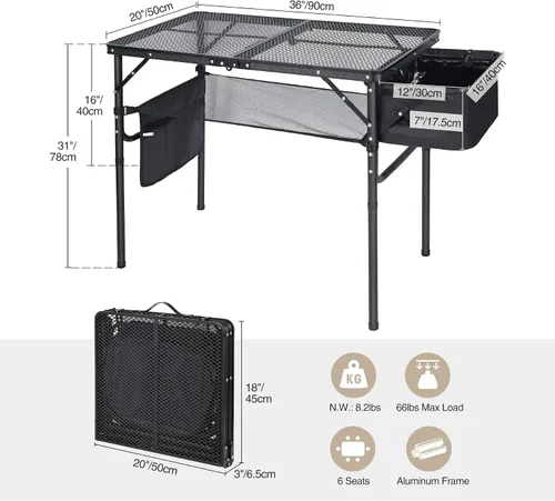Miniatura 3 de REDCAMP Mesa plegable portátil con fregadero para exterior, soporte de parrilla de metal de aluminio ligero, mesa de picnic para camping, cocina
