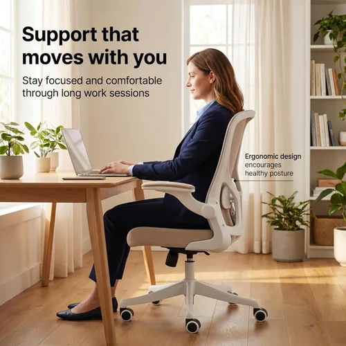 Miniatura 6 de Silla de Oficina Ergonómica con Soporte Lumbar Ajustable y Reposabrazos Abatibles - Silla de Escritorio de Computadora de Respaldo Alto con Cojín