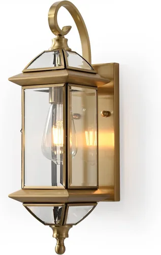 Milaii Lámpara de pared para exteriores con vidrio transparente, impermeable, latón aceitado de 18.5 pulgadas, luces de montaje en pared de cobre