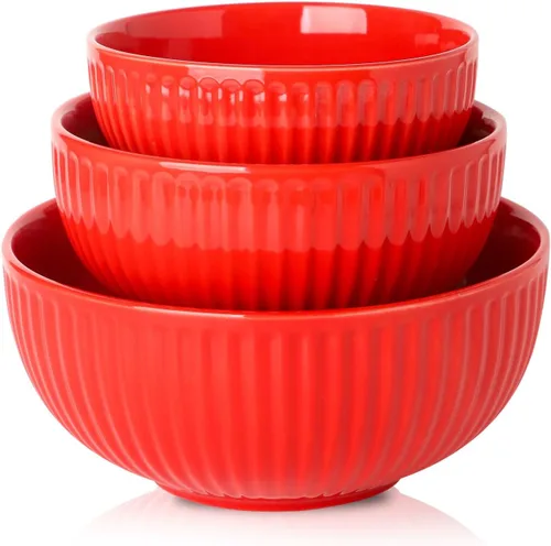 Miniatura 14 de HASENSE Juego de 3 cuencos pequeños de mezcla, cuencos de porcelana acanalados negros de 1.5/1/0.5 cuartos de galón para cocina, cocción, horneado
