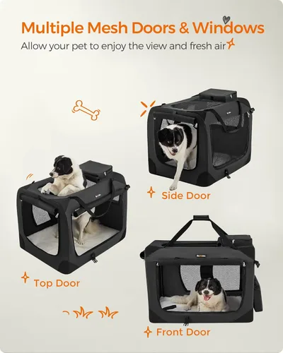 Miniatura 9 de Feandrea Jaula Plegable Suave para Perros de 32 Pulgadas, Jaula de Viaje Portátil para Perros para Uso Interior y Exterior, Transportín Kennel