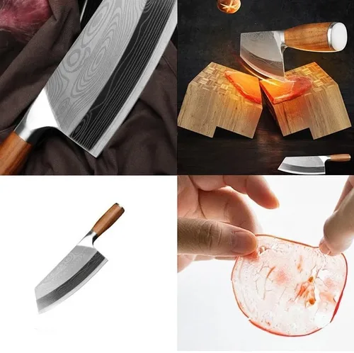 Miniatura 6 de Cuchillo de carnicero de carne, cuchillo de cocina de 7.5 pulgadas con patrón láser de damasco, cuchillo de chef chino de acero inoxidable, cuchillo