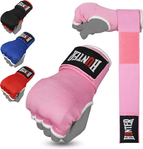 HUNTER - Guantes interiores acolchados con gel y vendas de mano para boxeo, vendas elásticas de entrenamiento rápido para hombres y mujeres, Rosa