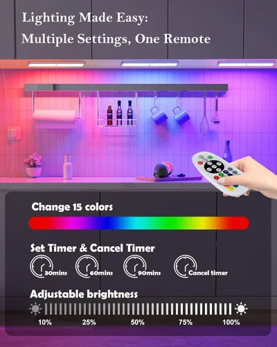 Miniatura 3 de SZOKLED Iluminación para debajo del gabinete, 48 luces LED inalámbricas recargables para debajo del gabinete, luces de encimera de cocina, luces RGB