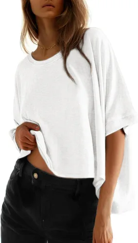 Miniatura 21 de Dokotoo -Camisetas de verano para mujer, color liso, holgadas, de gran tamaño, básicas